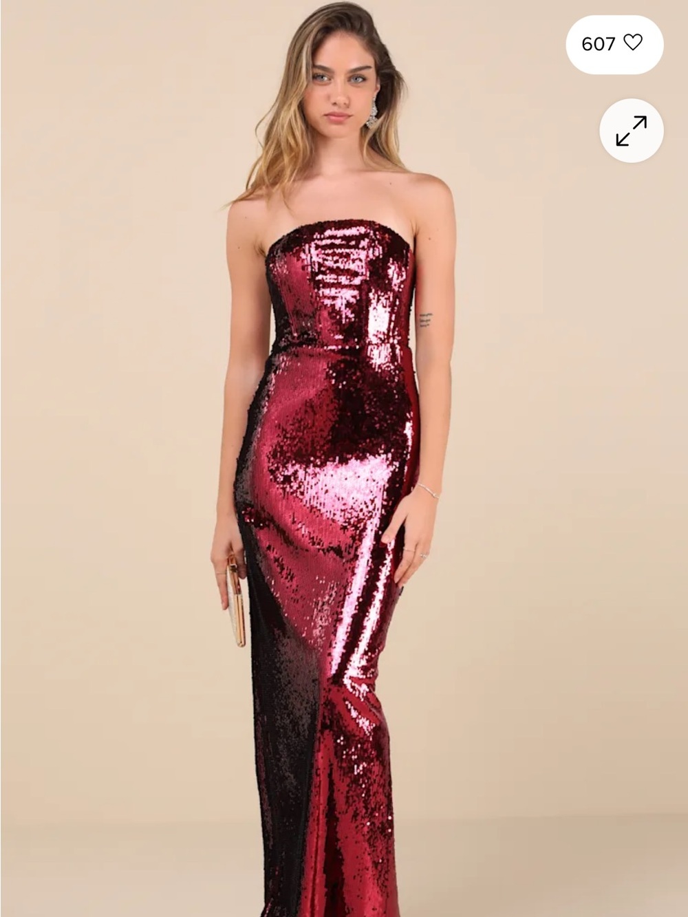 Lulu's red Sequin Strapless Gown
